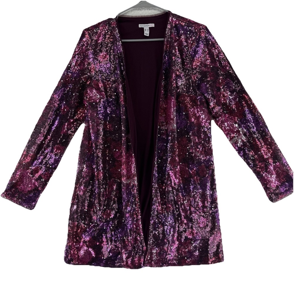 Isaac Mizrahi Live! Long Sleeve Sequin Top Sweater Small Wine Floral